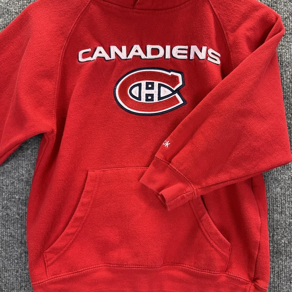 Montreal Canadiens Hoodie Boys 8 Red NHL Hockey Reebok Fleece Logo Sweatshirt - Picture 4 of 13